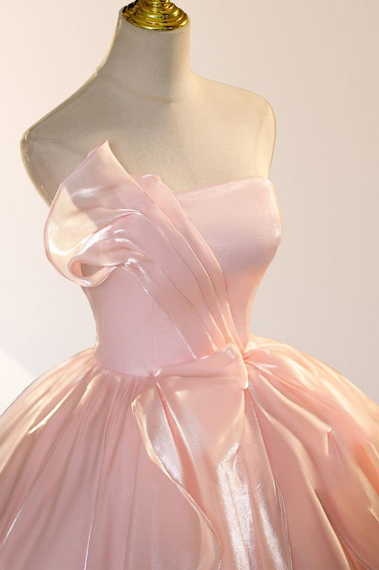 Robe de soirée longue rose bustier coupe trapèze MD7785