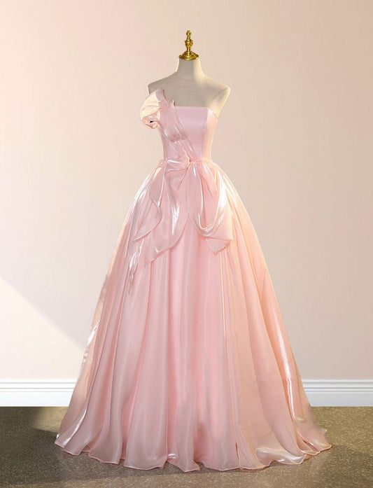 Robe de soirée longue rose bustier coupe trapèze MD7785