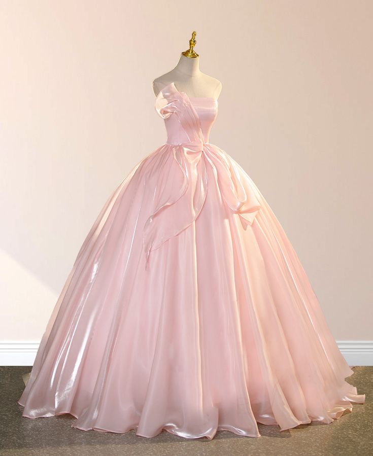Robe de soirée longue rose bustier coupe trapèze MD7785