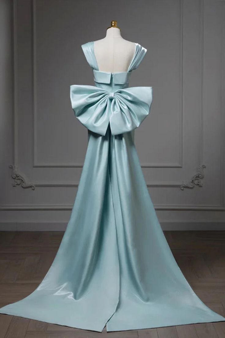 Robe de soirée longue sirène bleu clair à bretelles MD7786