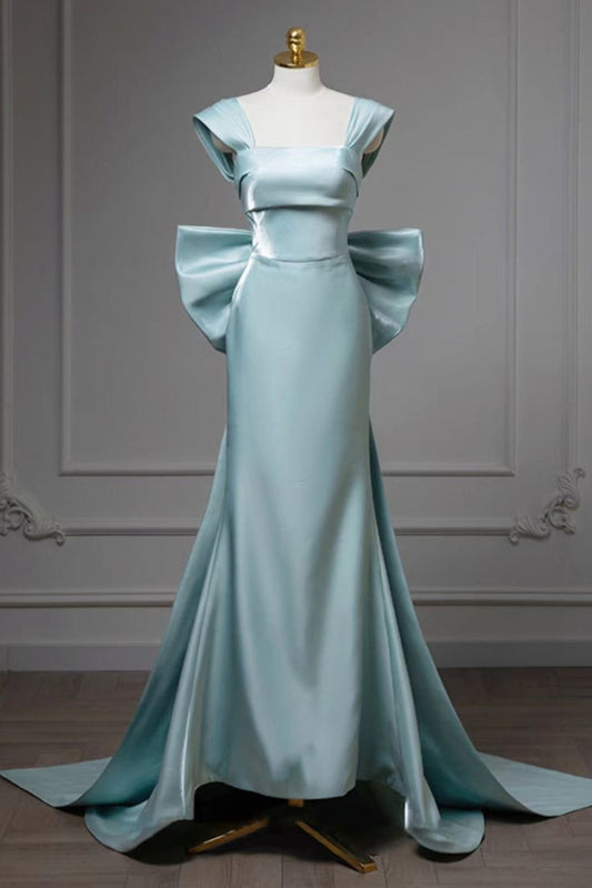 Robe de soirée longue sirène bleu clair à bretelles MD7786