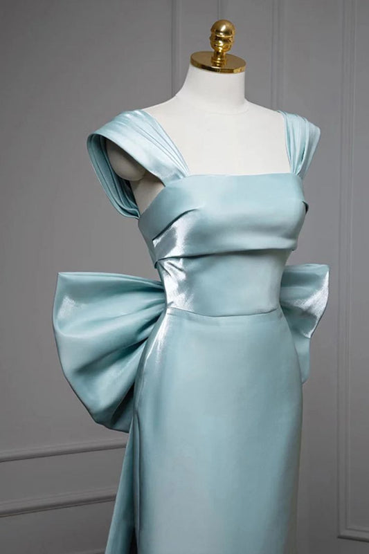 Robe de soirée longue sirène bleu clair à bretelles MD7786