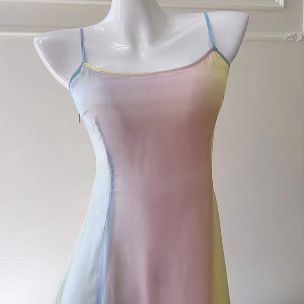 Bunte Spaghettiträger A-Linie Süßes langes Partykleid MD7842