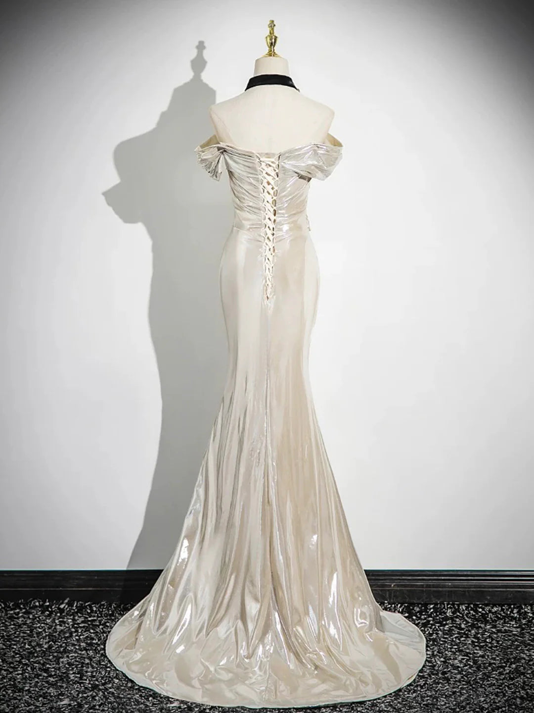 Meerjungfrau-Partykleid mit schulterfreiem Schnitt, wunderschönes Champagner-Abendkleid, MD7852