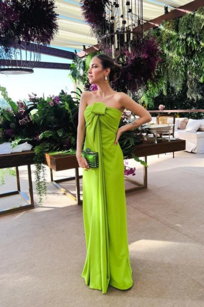Robe fourreau longue bustier verte pour soirée, robe d'invitée de mariage, MD7853