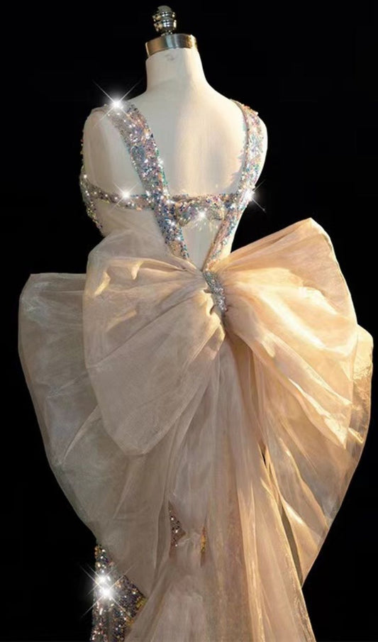 Glänzende Pailletten Träger Meerjungfrau Langes Partykleid Geburtstagskleid, MD7860