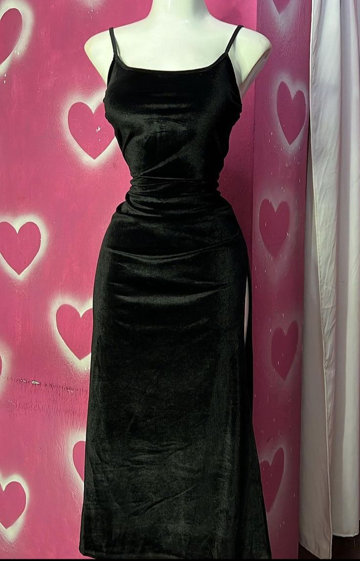 Robe fourreau longue en velours noir à fines bretelles, élégante, MD7884