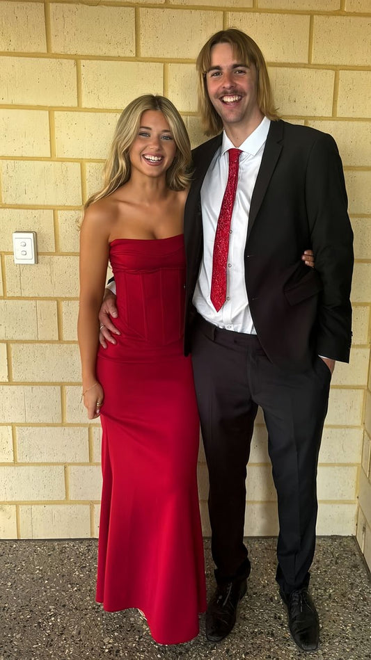 Robe de soirée longue rouge bustier fourreau, MD7890