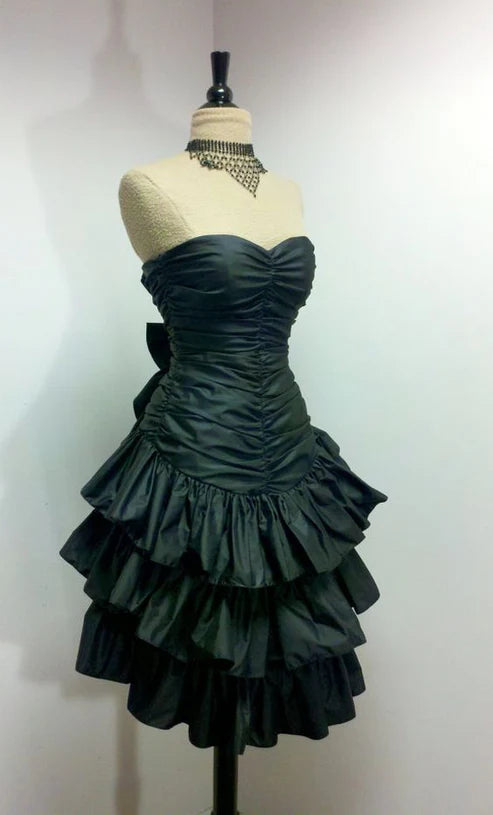 Robe de soirée courte noire vintage sans bretelles à volants, robe de bal, MD7898