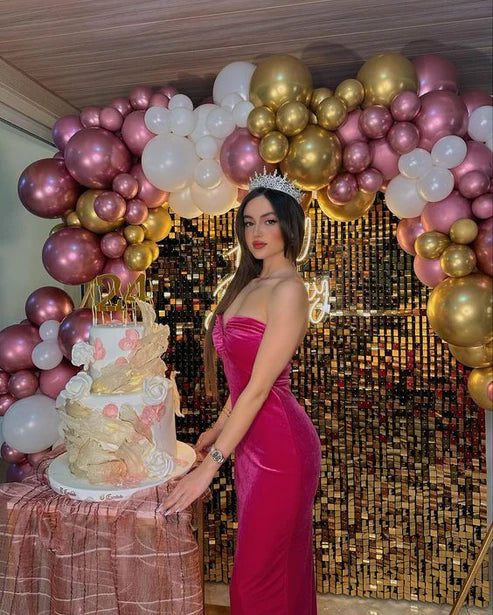 Heißes rosa Sweatheart Samt langes Partykleid Geburtstagskleid, MD7900