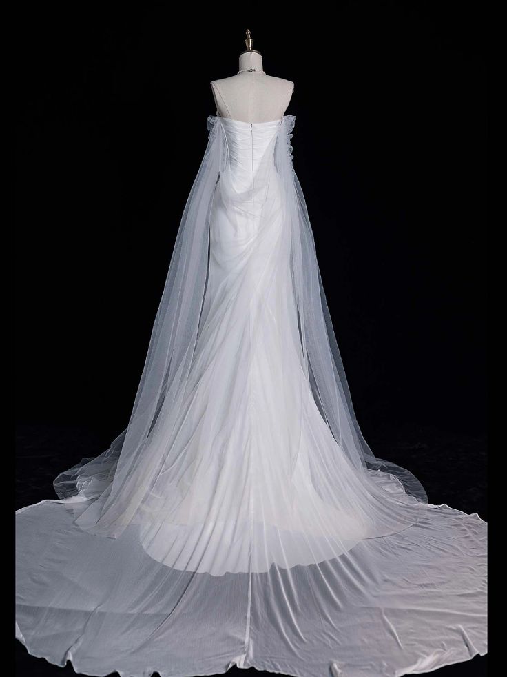 Robe de mariée sirène longue bustier en mousseline blanche avec traîne, MD7903
