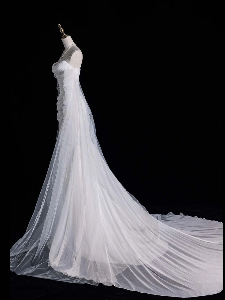 Robe de mariée sirène longue bustier en mousseline blanche avec traîne, MD7903