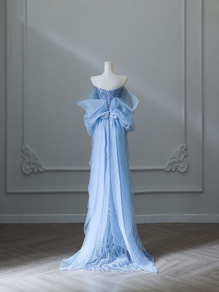 Wunderschönes blaues, schulterfreies, langes Meerjungfrauen-Ballkleid mit Pailletten, MD7904