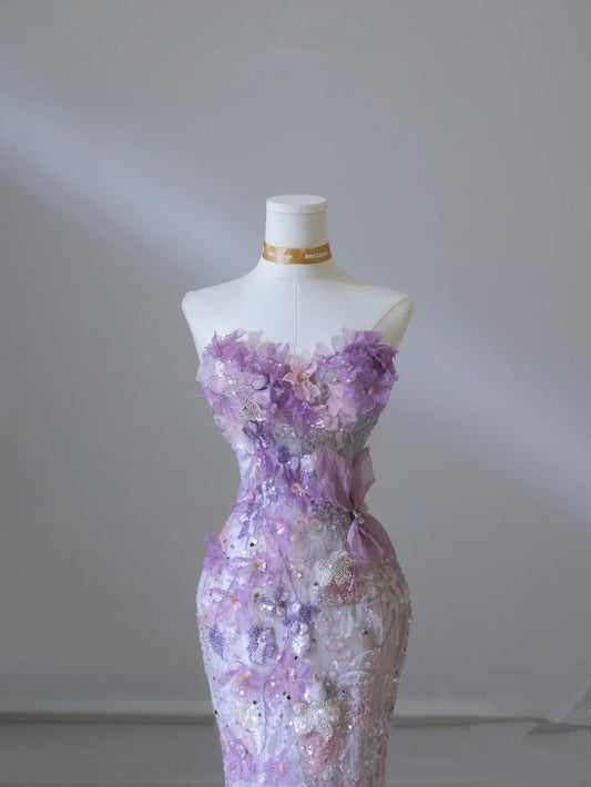 Robe de soirée longue élégante en dentelle style sirène, MD7914