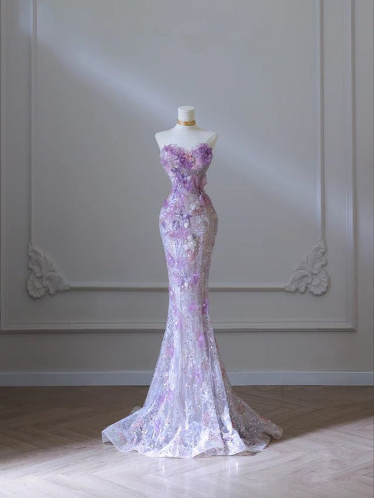 Robe de soirée longue élégante en dentelle style sirène, MD7914