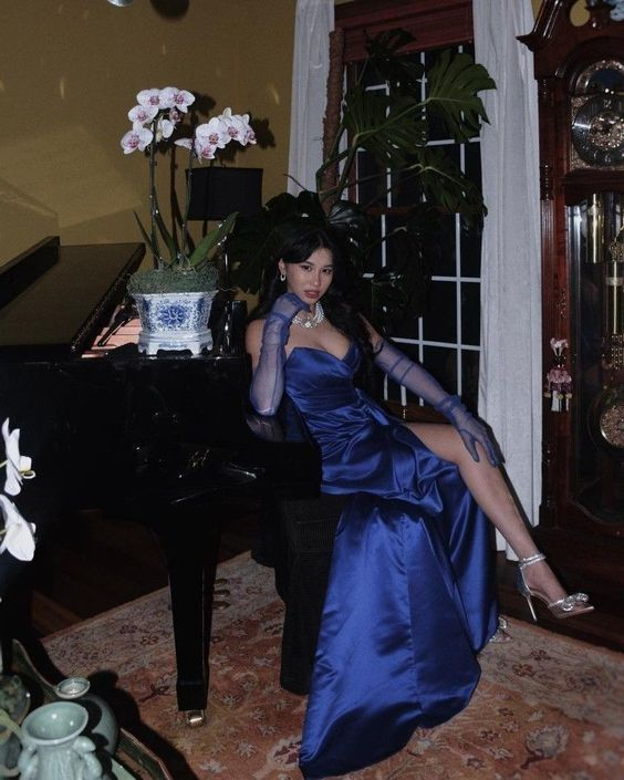 Robe de soirée longue en satin violet, élégante, bustier, coupe trapèze, MD7928