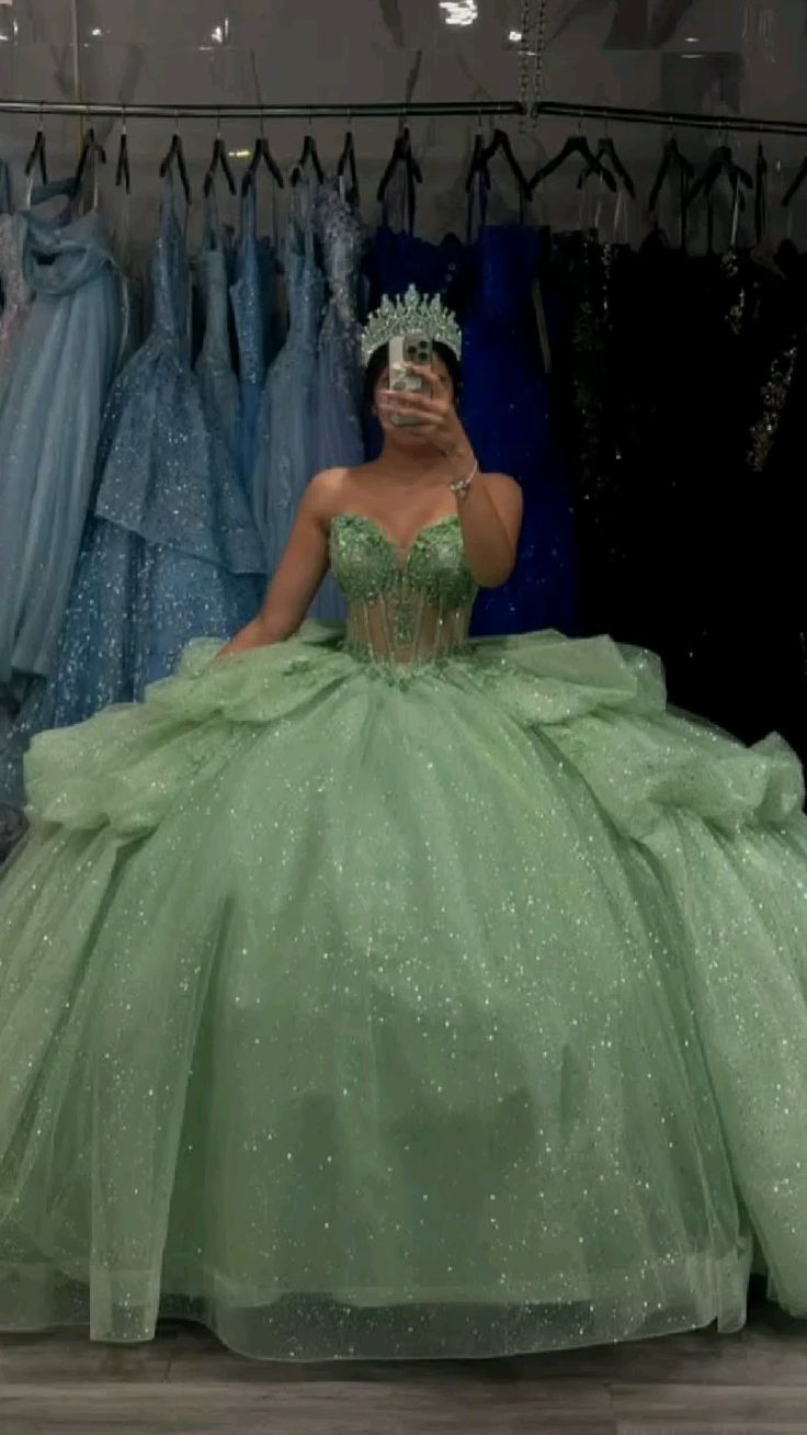 Shiny Green Sweetheart Quinceanera Dress Sweet 16 Ball Gown, MD7931
