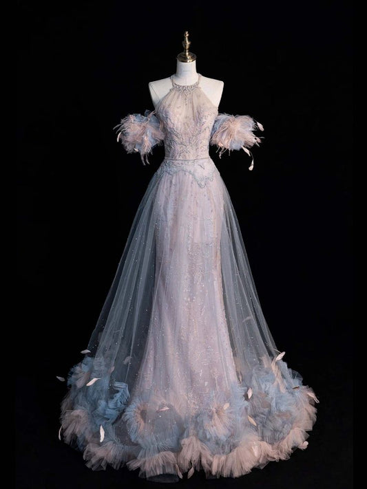 Superbe robe de soirée sirène longue à col licou, MD7945