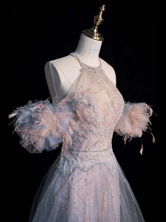 Superbe robe de soirée sirène longue à col licou, MD7945