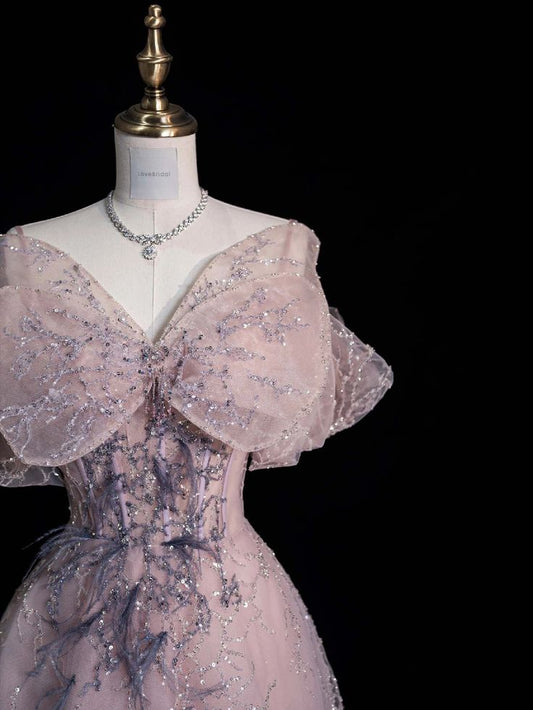 Robe de bal longue rose à bretelles et épaules dénudées, coupe trapèze, MD7952
