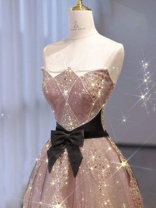 Robe de bal longue élégante sans bretelles, coupe trapèze, MD7953