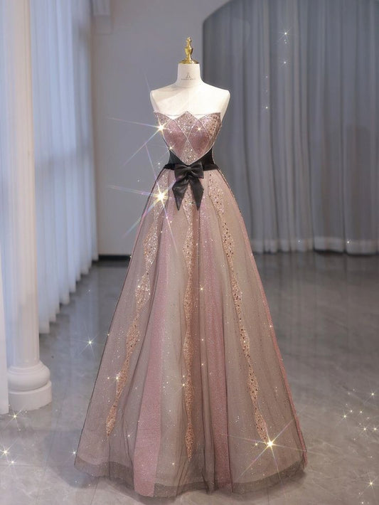 Robe de bal longue élégante sans bretelles, coupe trapèze, MD7953