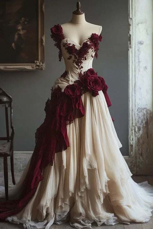 Superbe robe de mariée trapèze à bretelles simples, robe de soirée fleurie, MD7968