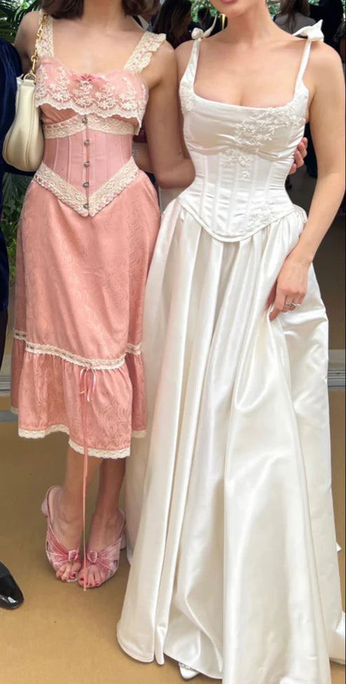 Robe de mariée trapèze simple en satin à bretelles spaghetti, MD7975