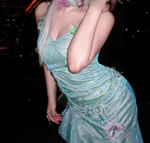 Fashion Mint Green Sparkling Sequin Spaghetti Strap Ruffled Hem Short 16th Birthday Party Dress Homecoming Dress D1529