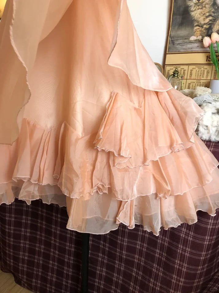 Vintage Champagne Sweetheart Halter Dress Design A-line Chiffon Party Dress Homecoming Dress D1565