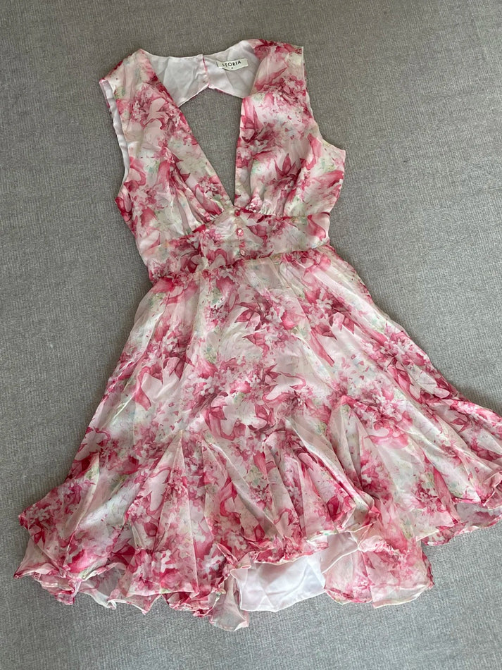 Cute Pink Floral Backless Design A-line Party Dress Homecoming Dress D1562