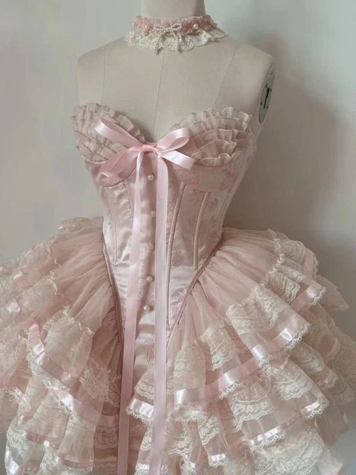 Chic Homecoming Dress Sweetheart Bowknot Pearl Tulle Cascade Back to School Outfits Party Dress Birthday Outfits D7415