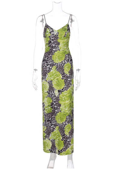 Fashion Spaghetti Straps Blue Rose Leopard Print Sheath Seaside Vacation Dress Summer Dress D1815