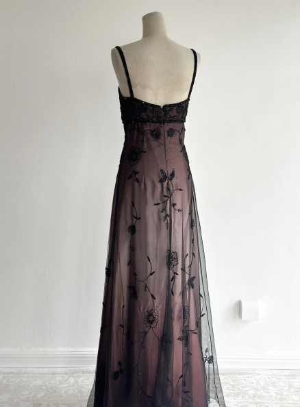 Spaghetti Straps A-Line Beading Vintage Long Prom Dress Evening Gown, D884