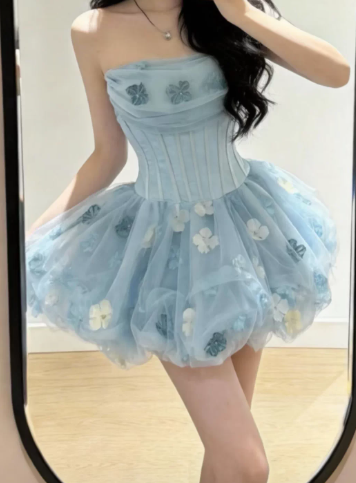 Vintage Homecoming Dress Strapless Tulle Applique Short Pleated Prom Dress Back to School Outfits Party Dress D6046