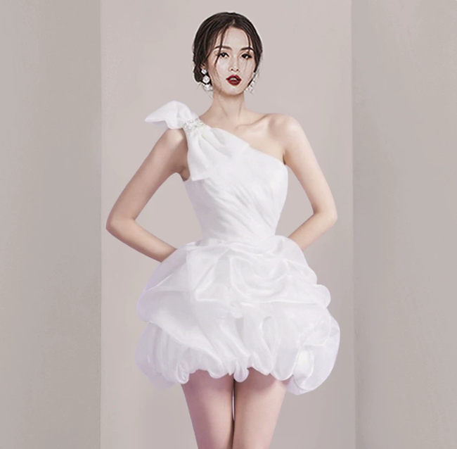 Charming Homecoming Dress Asymmetrical Bowknot Pleated Short Prom Dress Back to School Outfits Party Dress D6056