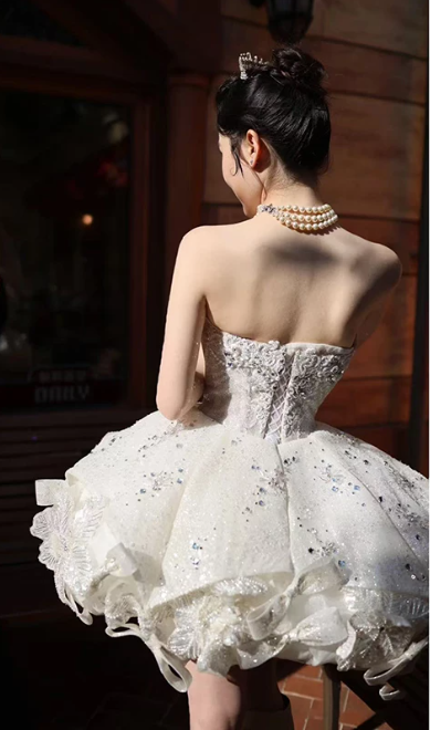 Shimmering Homecoming Dress V Neck Sequins Rinestone Lace Short Prom Dress Back to School Outfits Party Dress D6061