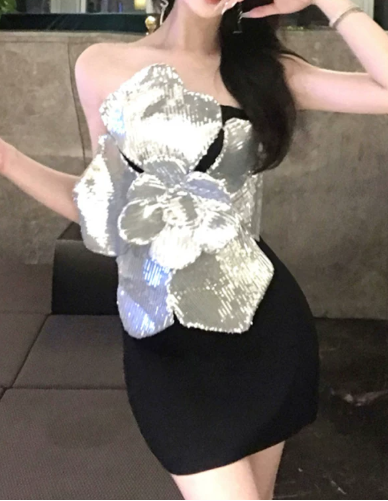Pretty Homecoming Dress Strapless Flower Hugging Short Prom Dress Back to School Outfits Party Dress D6071
