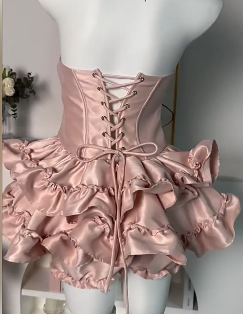 Sweet Homecoming Dress Strapless Cascade Bowknot Flouncing Short Prom Dress Back to School Outfits Party Dress D6079