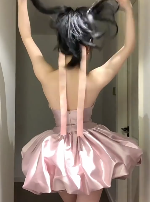 Sweet Homecoming Dress Strapless Pleated Short Prom Dress Back to School Outfits Party Dress D6082