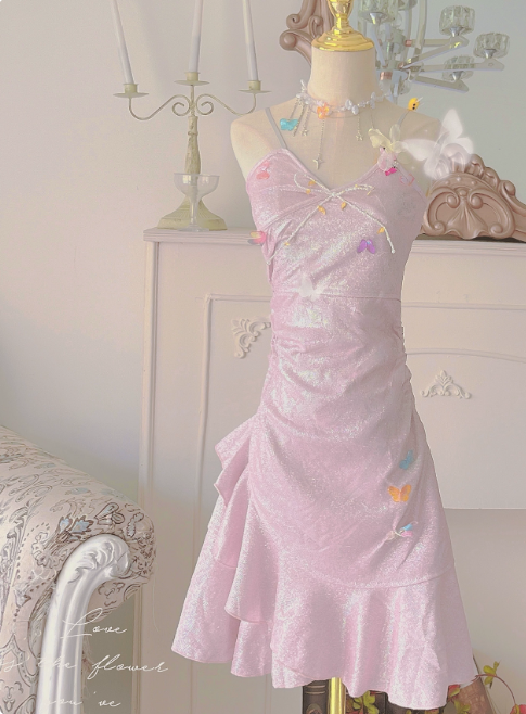 Cuteute Homecoming Dress Spaghetti Straps Sequins Pleated Prom Dress Back to School Outfits Party Dress D6119