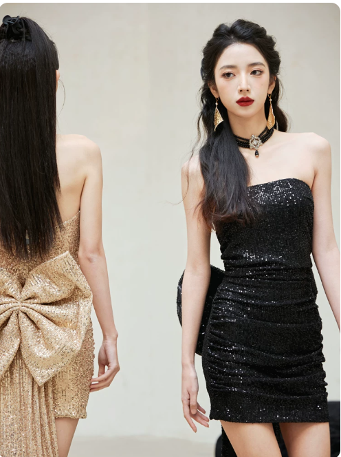 New Homecoming Dress Strapless Sequins Bowknot Prom Dress Back to School Outfits Party Dress D6172