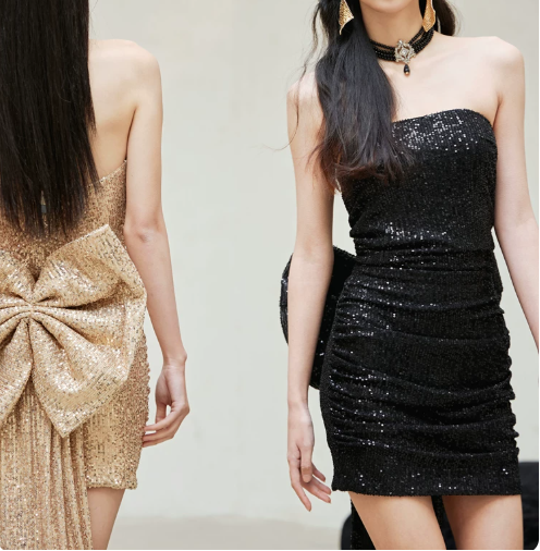New Homecoming Dress Strapless Sequins Bowknot Prom Dress Back to School Outfits Party Dress D6172