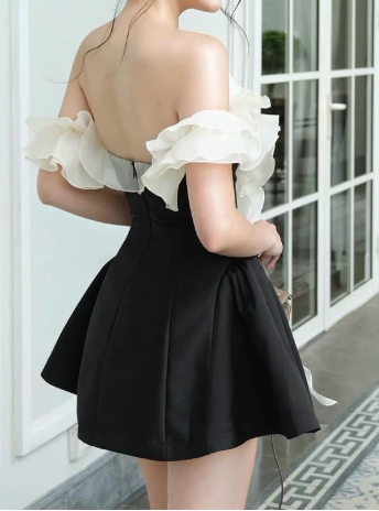 Charming Homecoming Dress Strapless Flower Prom Dress Back to School Outfits Party Dress D6197