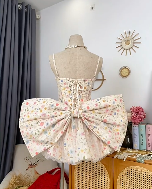 Cute Homecoming Dress Spaghetti Strap Tulle Bowknot Prom Dress Back to School Outfits Party Dress D6203