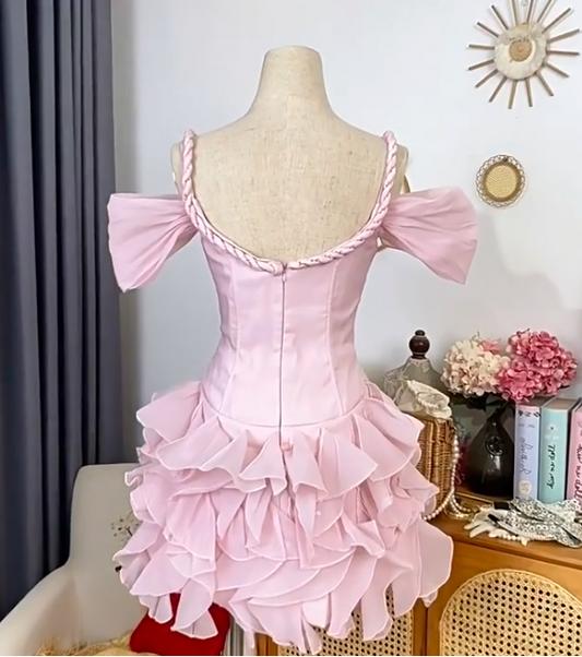 New Homecoming Dress Spaghetti Strap Tulle Cascade Prom Dress Back to School Outfits Party Dress D6212