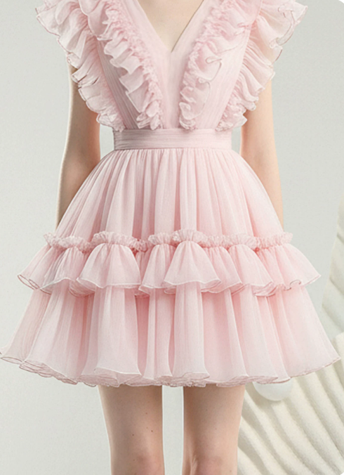 Sweet Homecoming Dress V Neck Lace Cascade Prom Dress Back to School Outfits Party Dress D6239