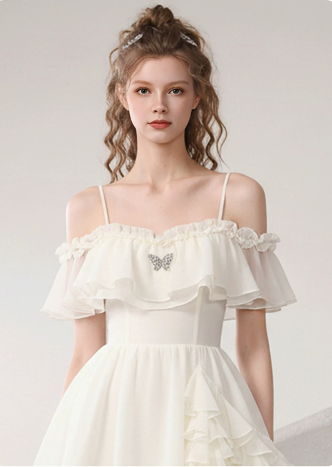 Sweet Homecoming Dress Spaghetti Strap Butterfly Cascade Prom Dress Back to School Outfits Party Dress D6240
