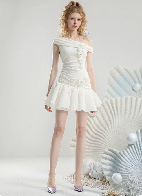 Elegant Homecoming Dress One Shoulder Flower Tulle Prom Dress Back to School Outfits Party Dress D6243