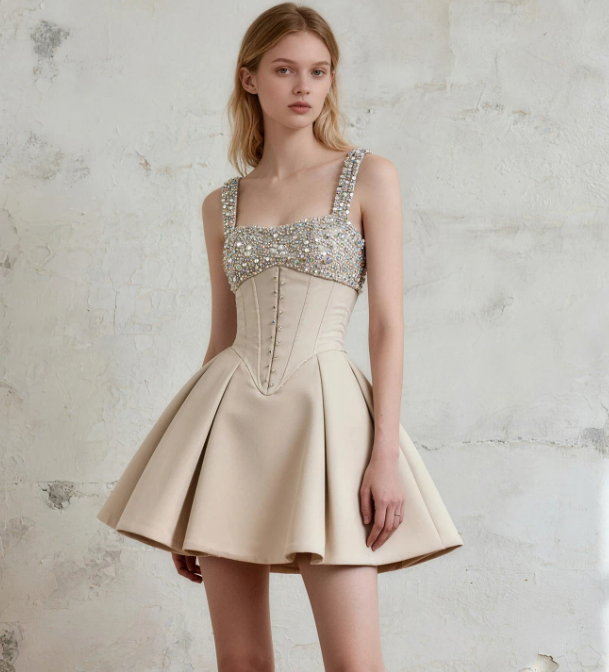 Elegant Homecoming Dress Square Rinestone Pleated Prom Dress Back to School Outfits Party Dress D6248